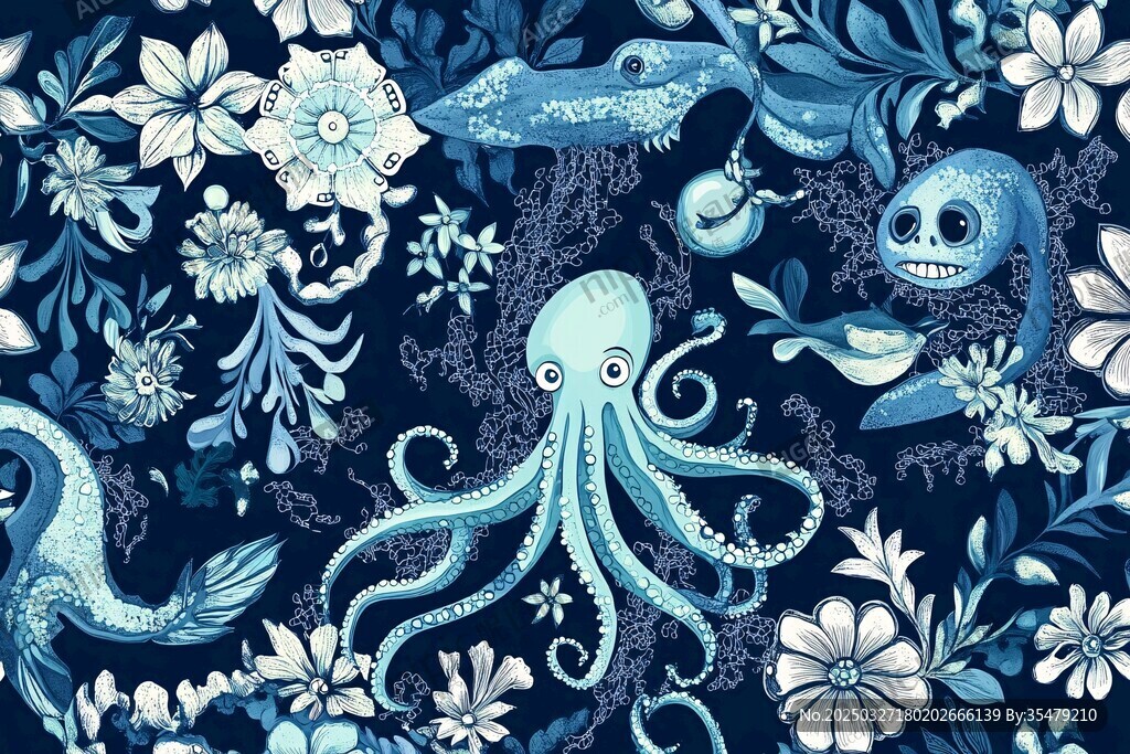 海洋奇幻花卉图案