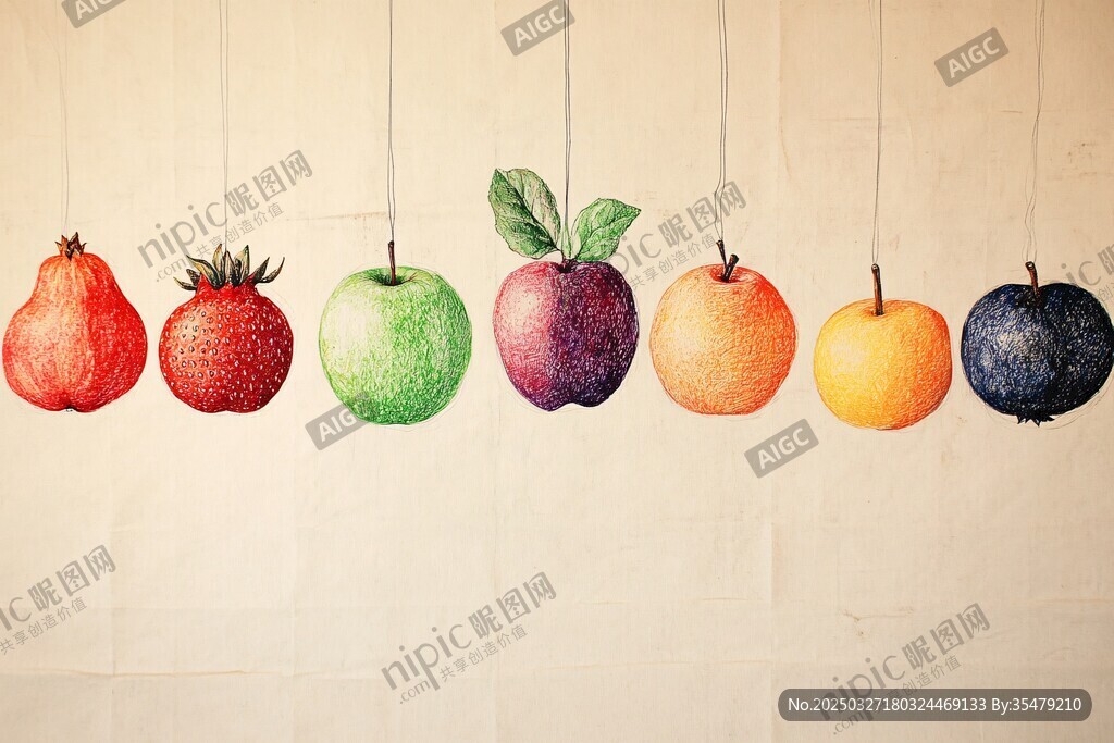 手绘多彩悬挂水果图