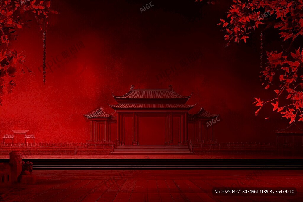 红色古风建筑场景