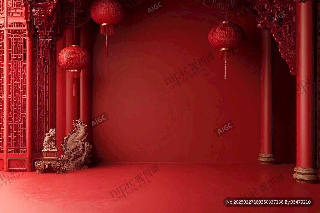 中式红墙灯笼古风场景