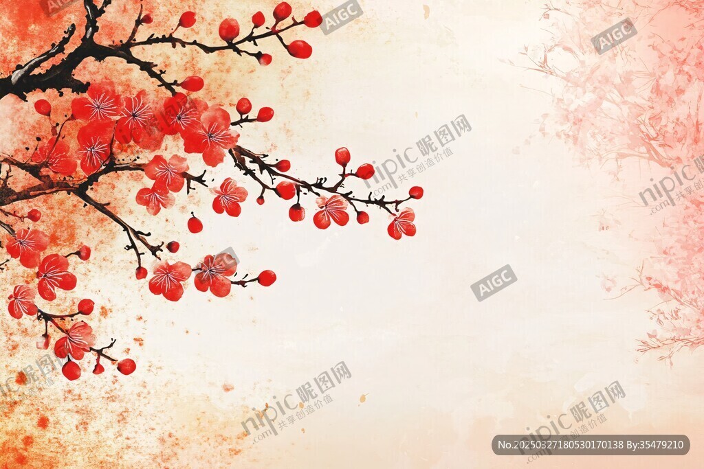 红梅绽放 中式诗意背景