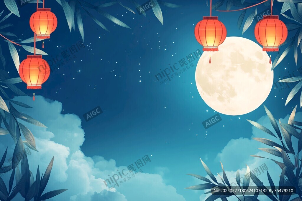 月夜灯笼景 营造静谧氛围