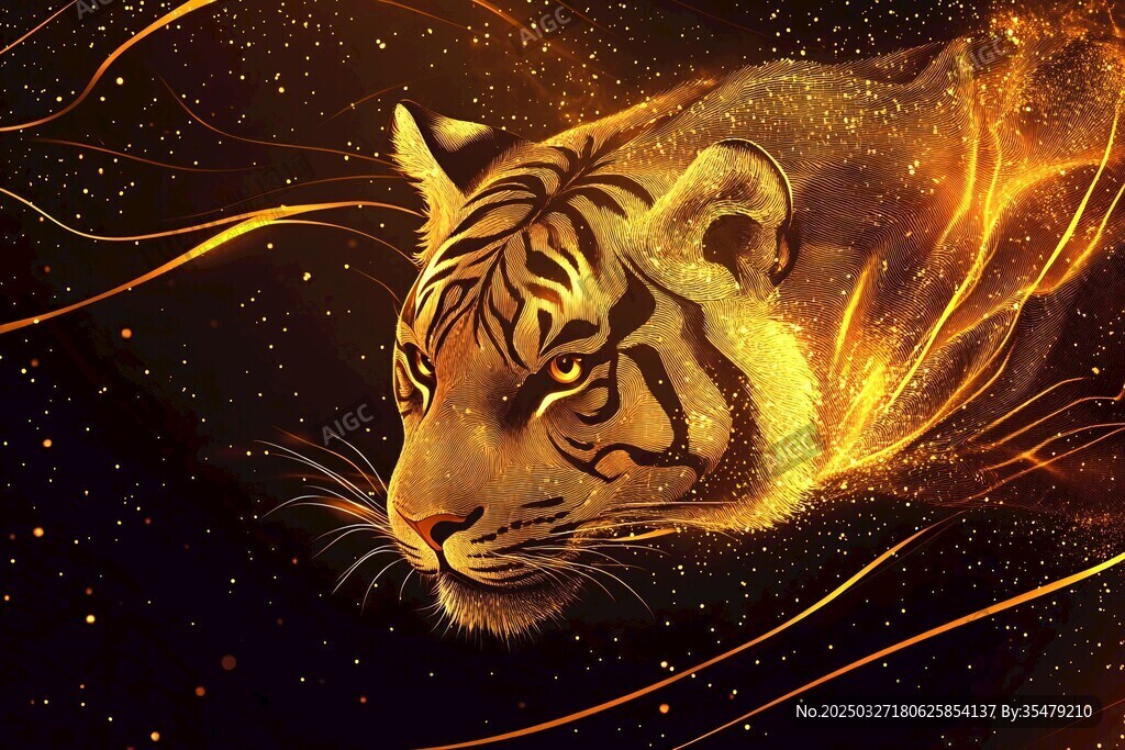 金色炫光老虎的奇幻形象
