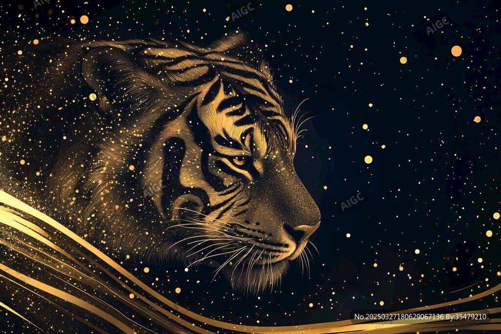 金色虎影 梦幻星空背景
