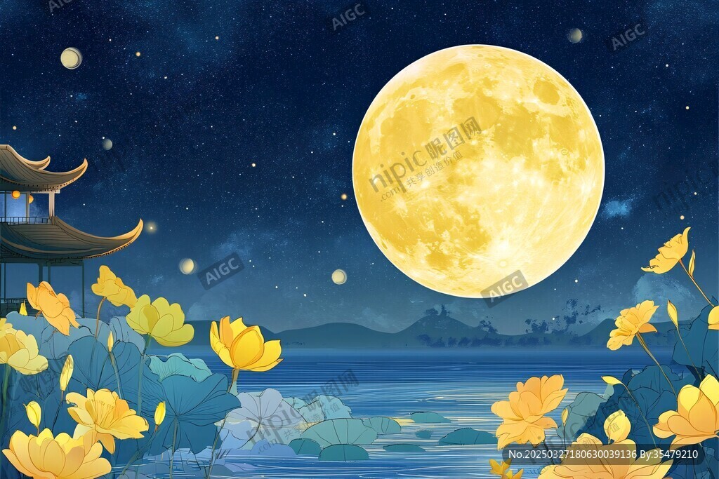 荷塘月夜古建筑美景
