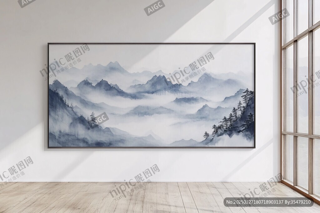 中式山水挂画 简约室内风景