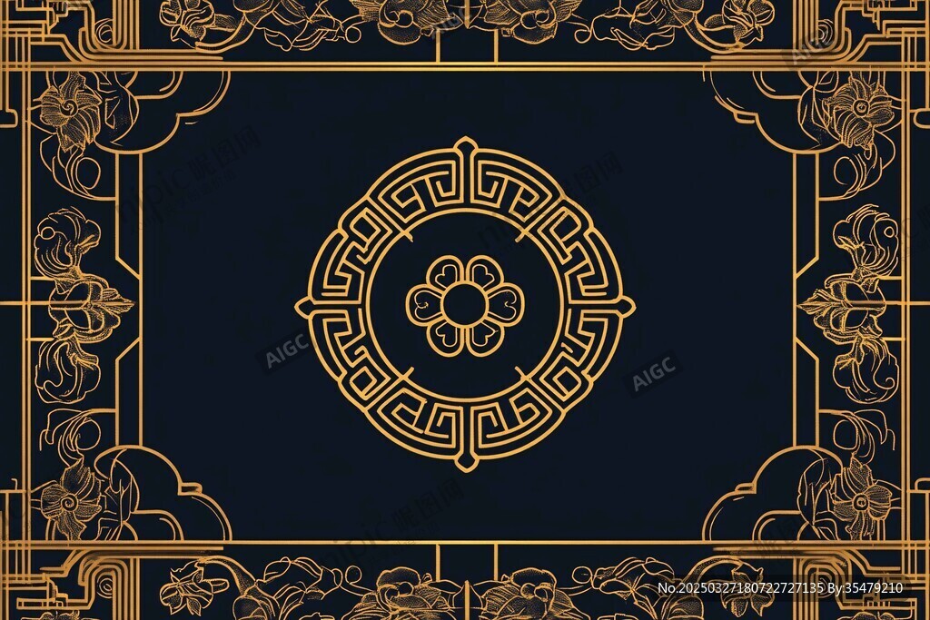 中式黑金古典花纹背景图