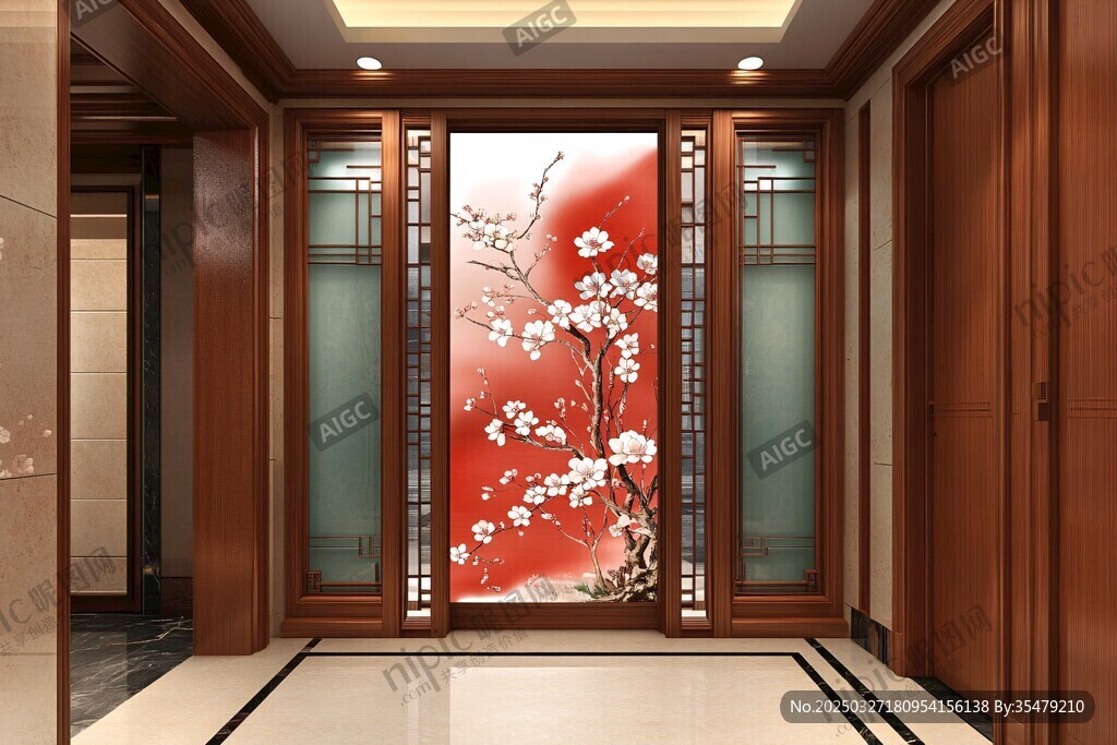 中式玄关红梅装饰画景观