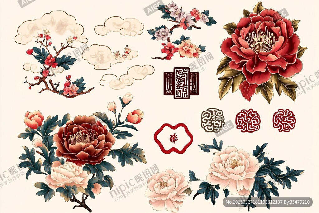 中式花卉云纹传统元素集
