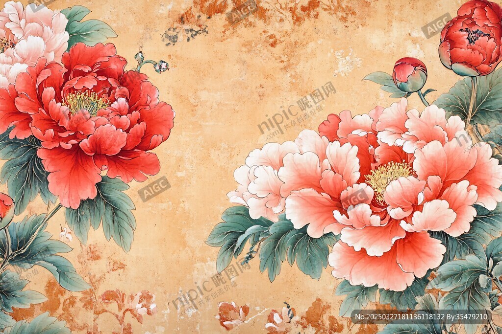 国画牡丹花卉典雅背景图