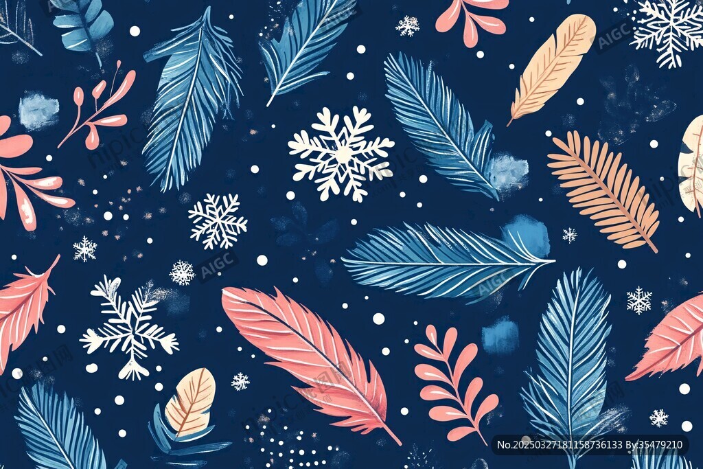 冬日羽毛雪花梦幻图案