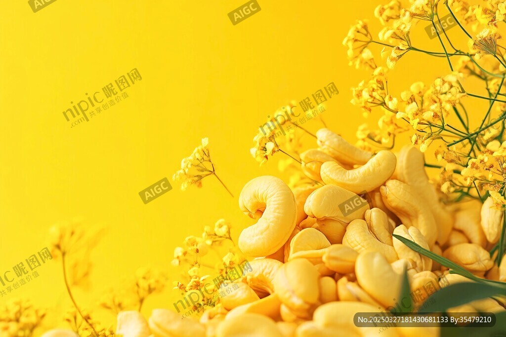 金黄腰果与烂漫小花