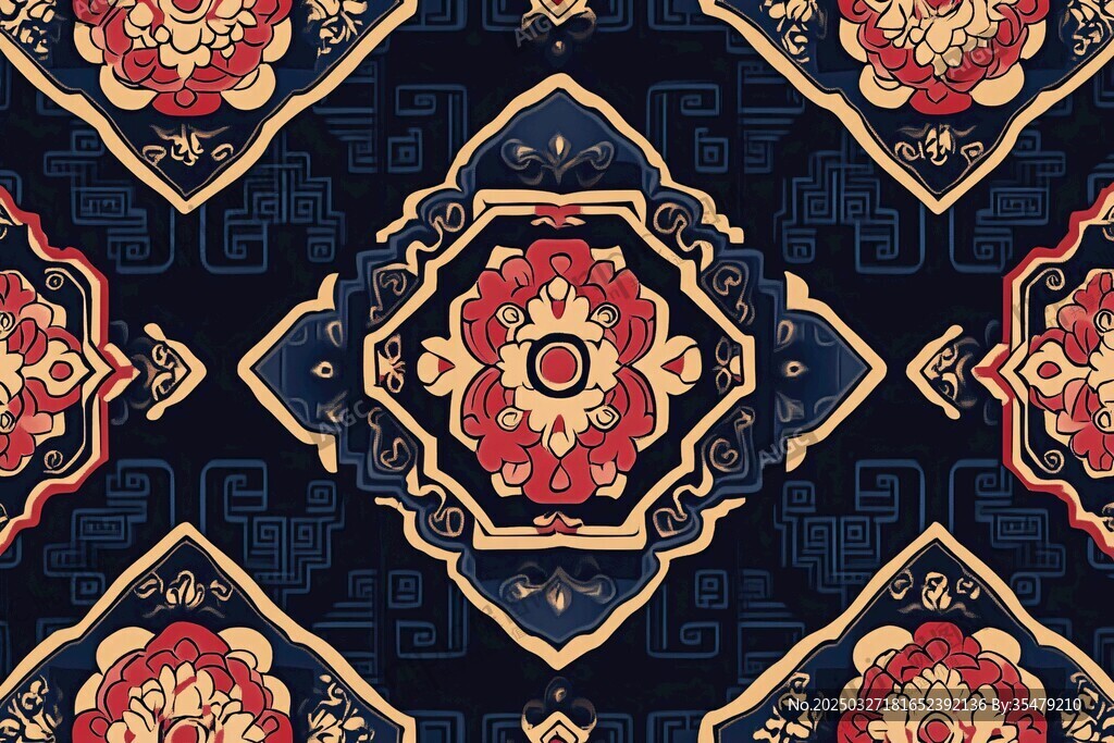 中式传统花卉几何纹样图案