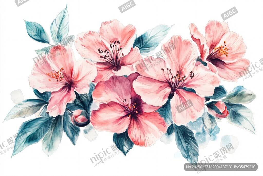 粉色花卉水彩插画