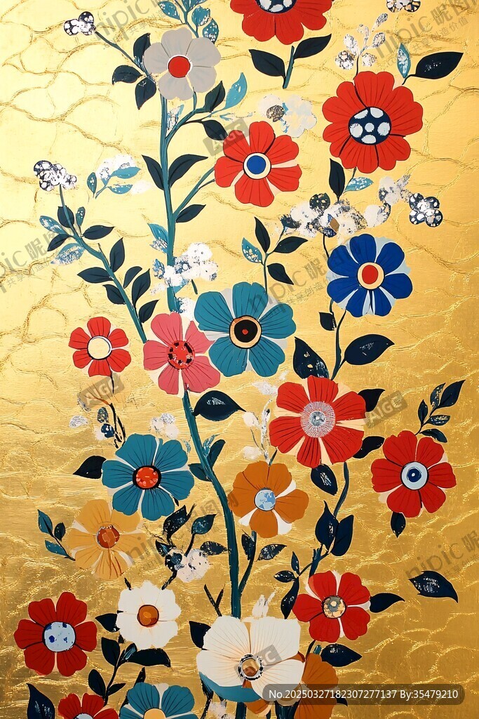 金色底繁花图案装饰画