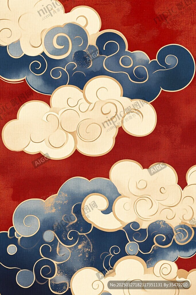 中式复古云纹红色背景图案