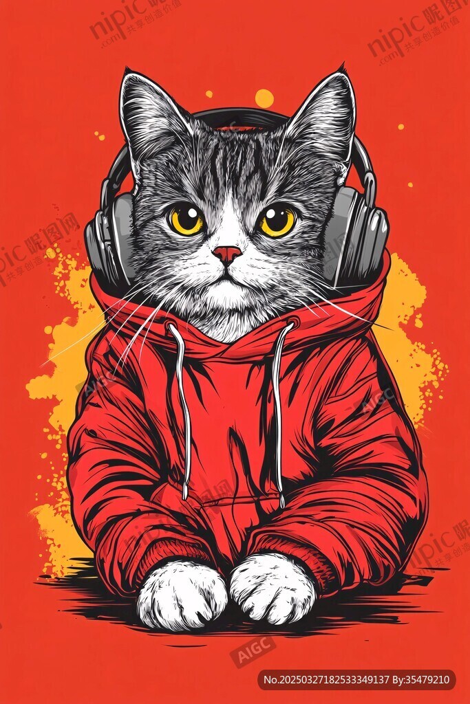潮流猫咪听音乐