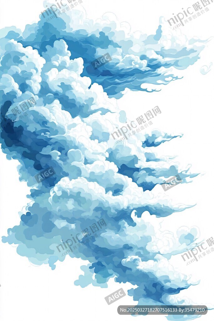 梦幻蓝色云朵插画