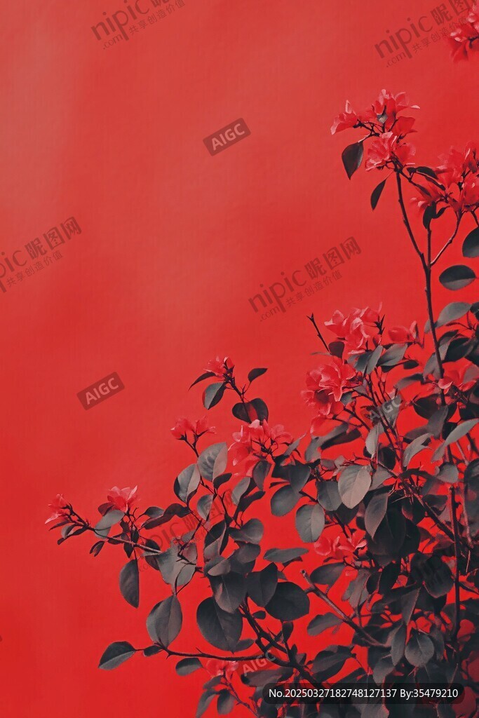 红背景下的娇艳花枝