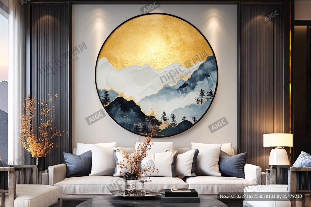 中式客厅的山水挂画之美