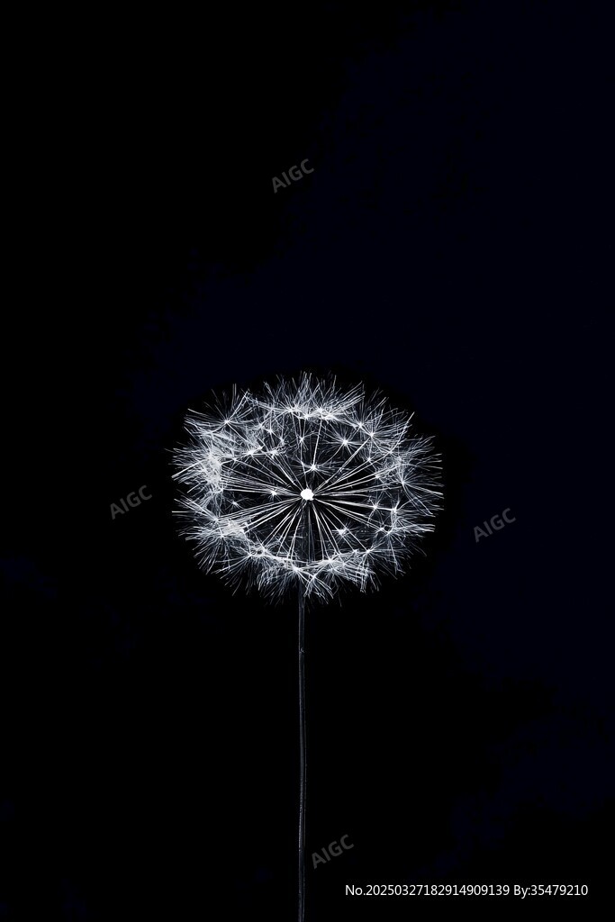 孤独蒲公英于黑色背景绽放