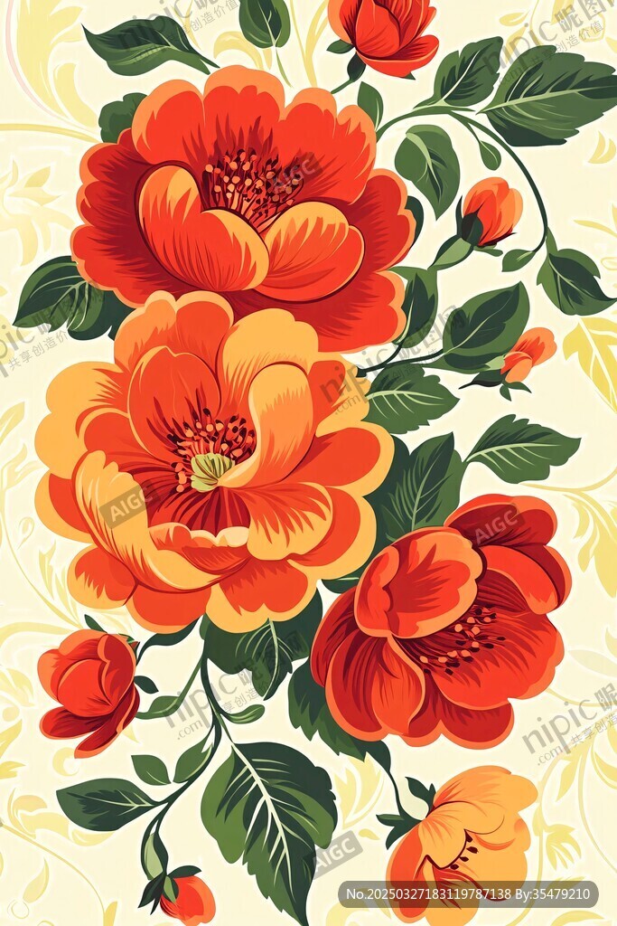 橙色花卉图案的精美插画