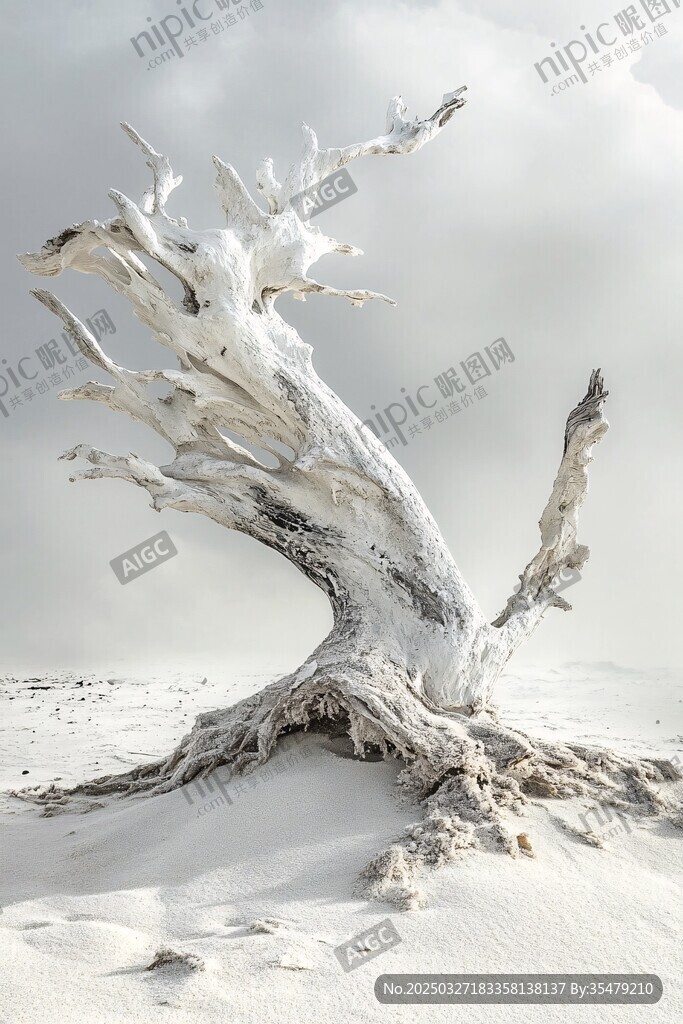 枯树立于白沙之上