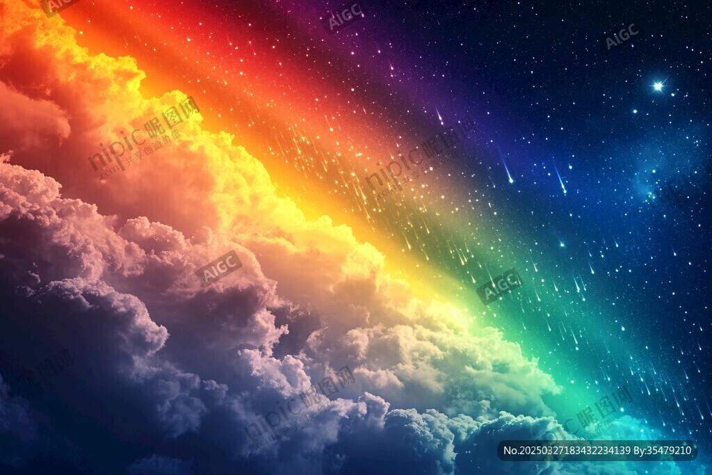 梦幻彩虹星空云朵美景