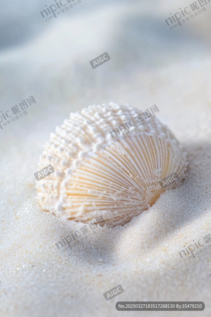 沙滩上的精美贝壳特写