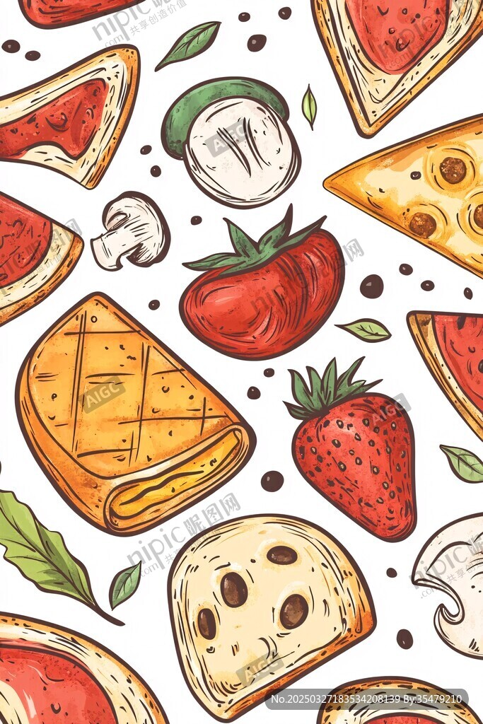 手绘美味多样的食物插画
