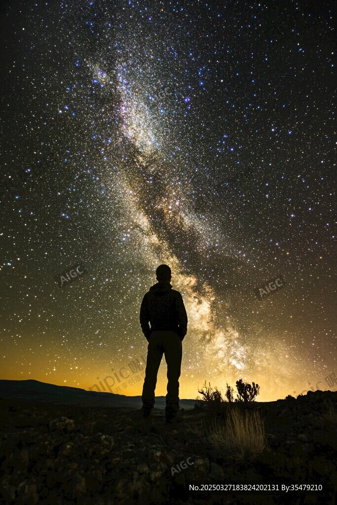 仰望星空的孤独身影