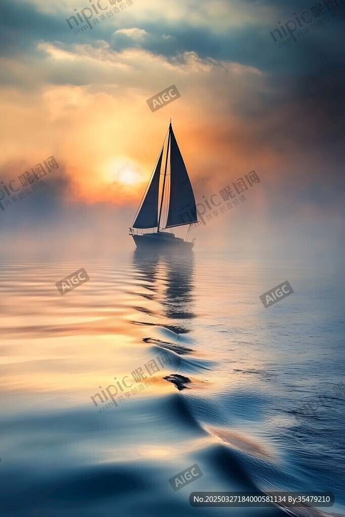 海上孤帆映夕阳