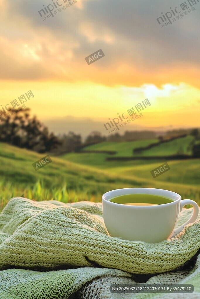 夕阳下的热茶与针织时光