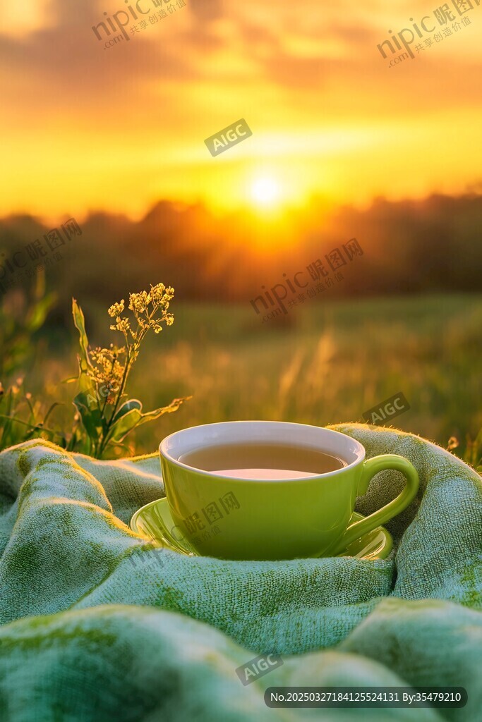 夕阳下的惬意茶杯时光