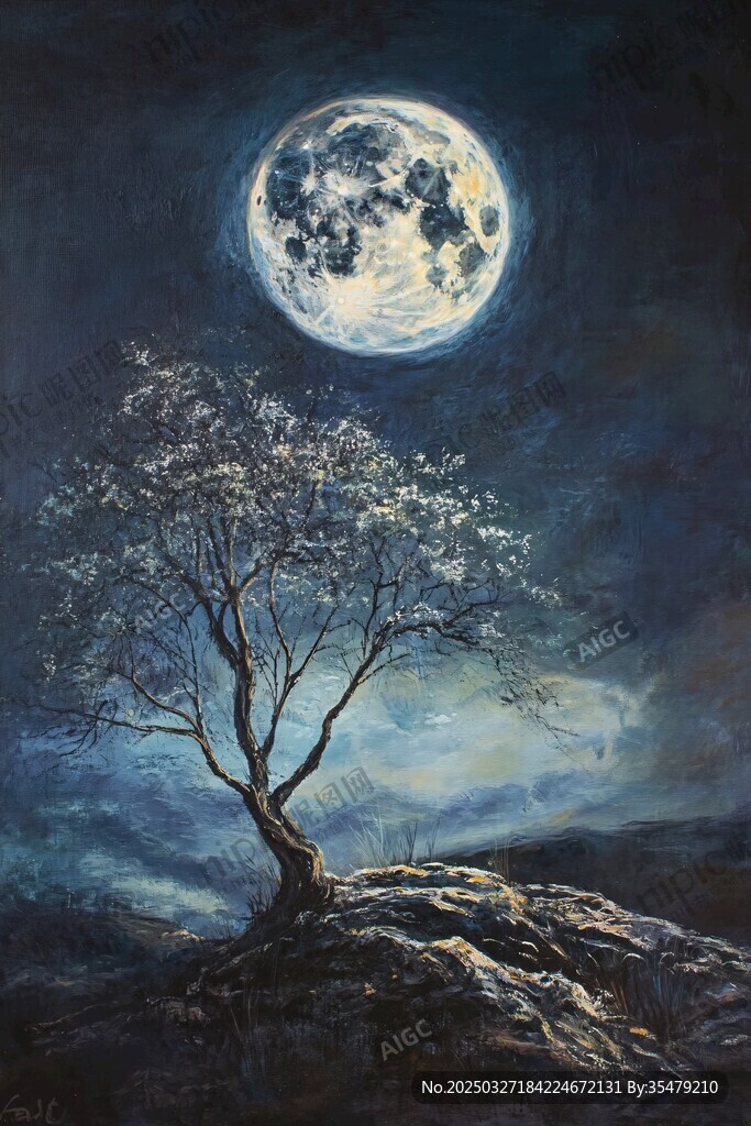 月夜孤树