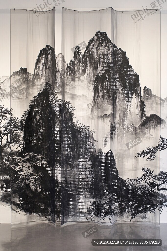 水墨山水窗帘