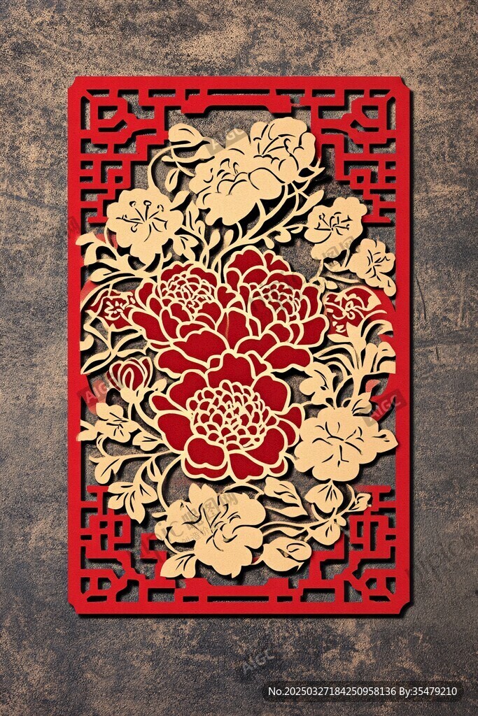 中式牡丹雕花装饰图案