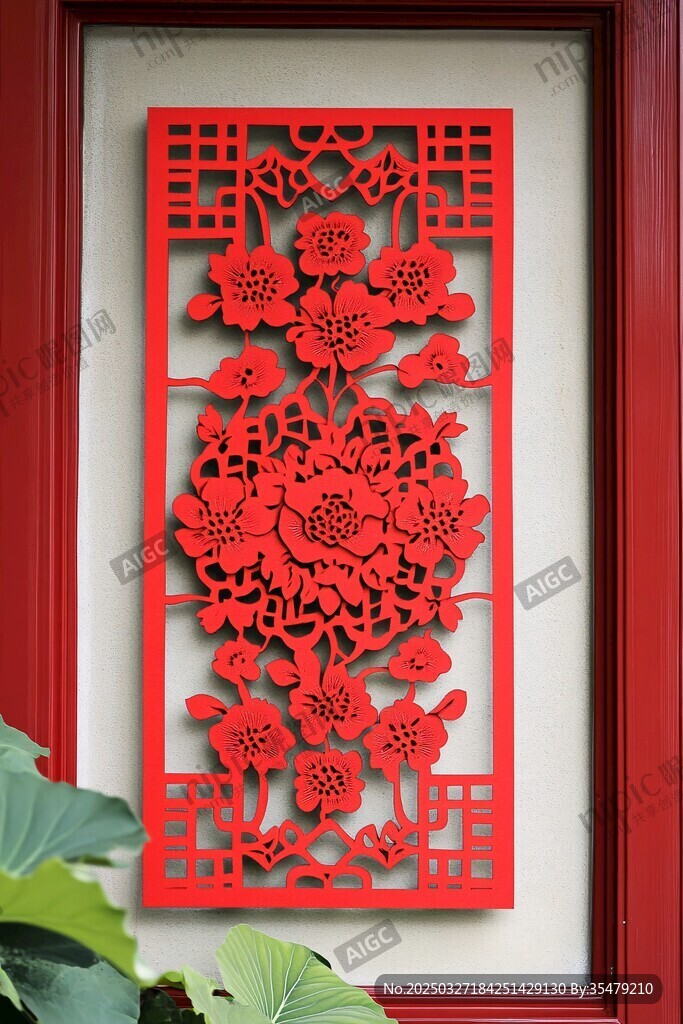 中式红雕花饰