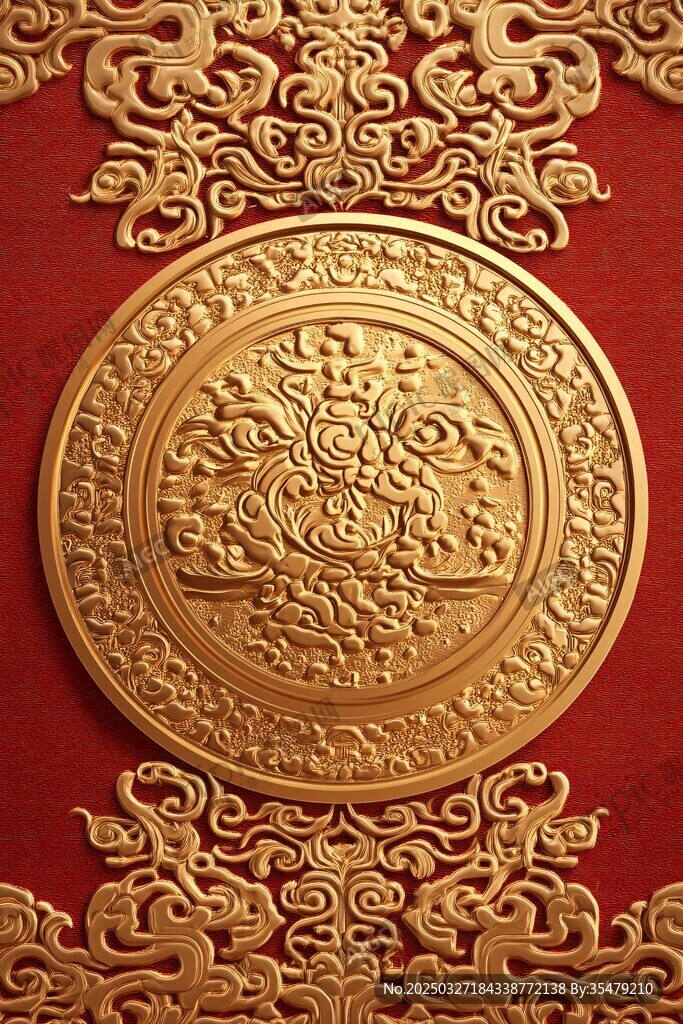 中式金纹圆盘装饰图案