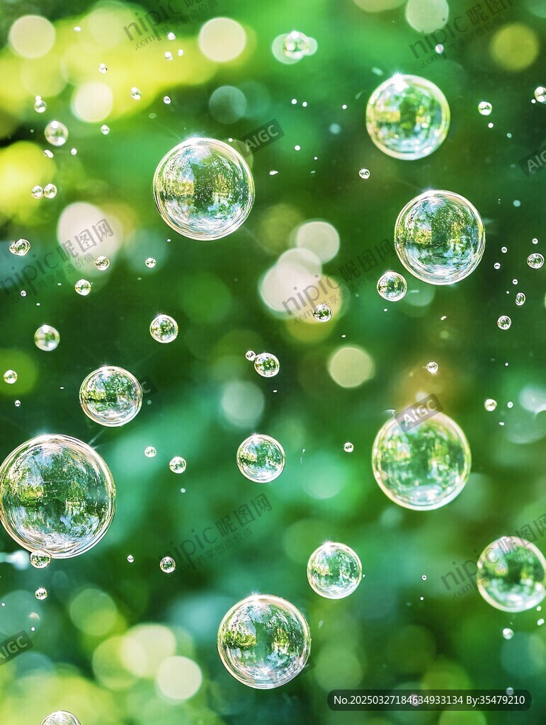 梦幻绿景中的透明泡泡
