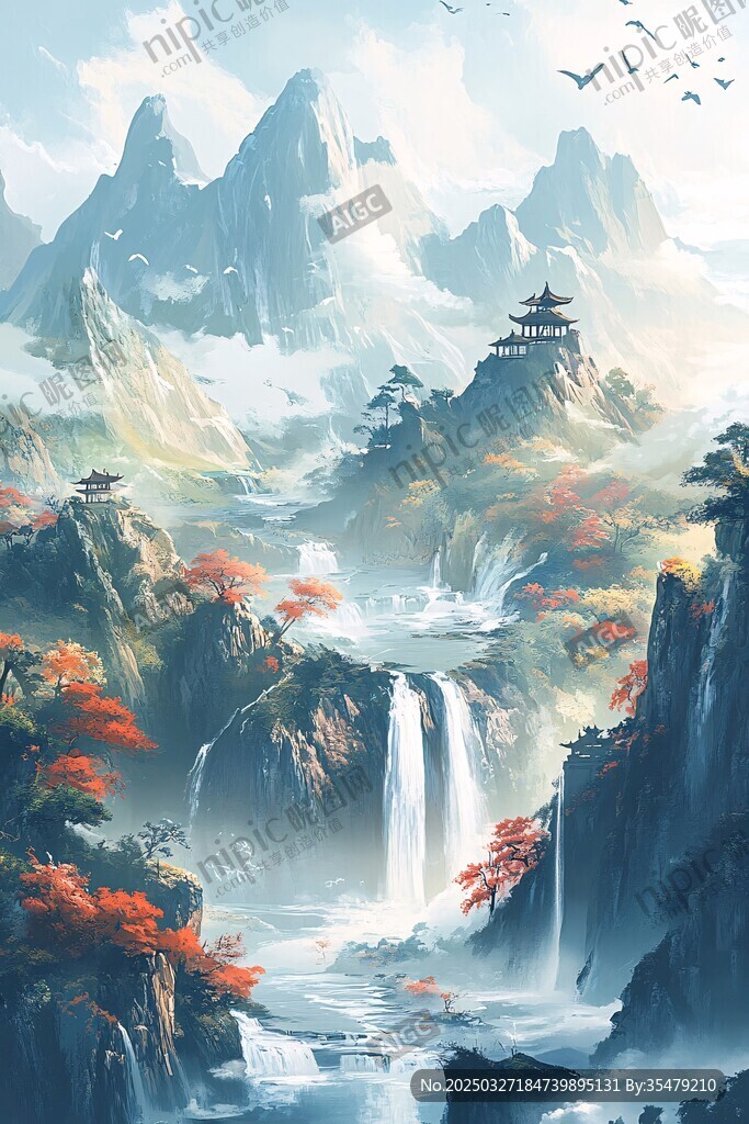 水墨山水间的诗意自然画卷