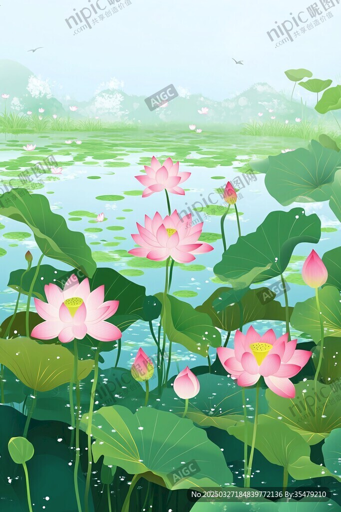 夏日荷塘荷花绽放美景