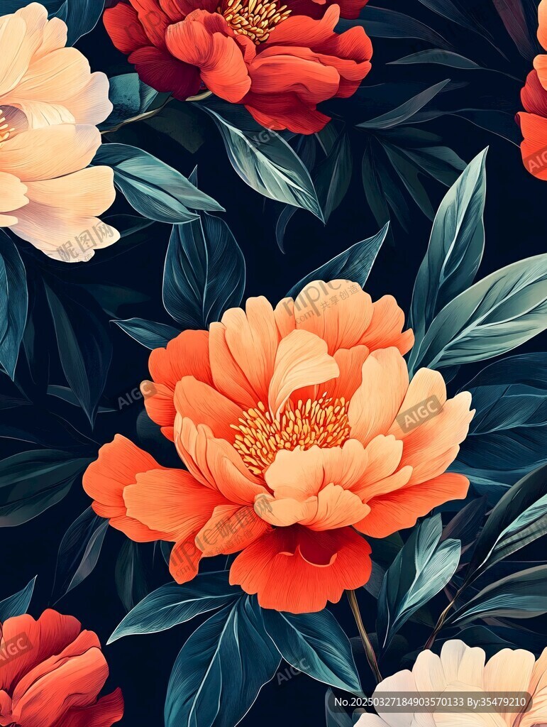 绚丽牡丹花卉图案背景