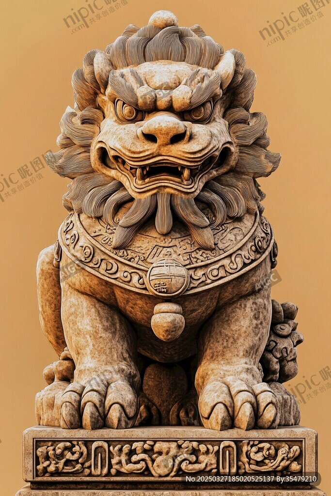 中式威严石狮子雕塑