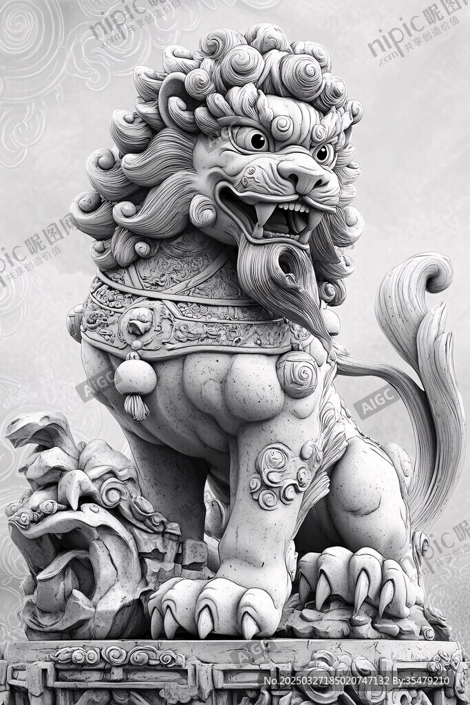 中式石狮子雕像特写