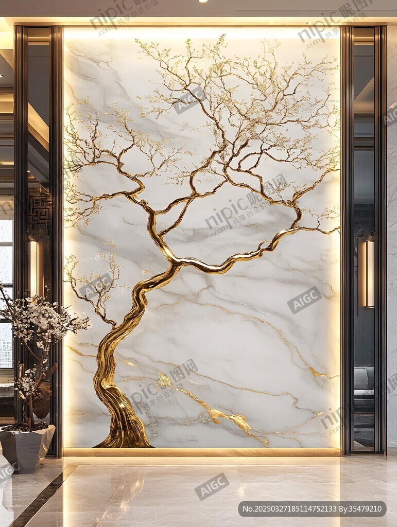 金色玉树大理石玄关背景墙
