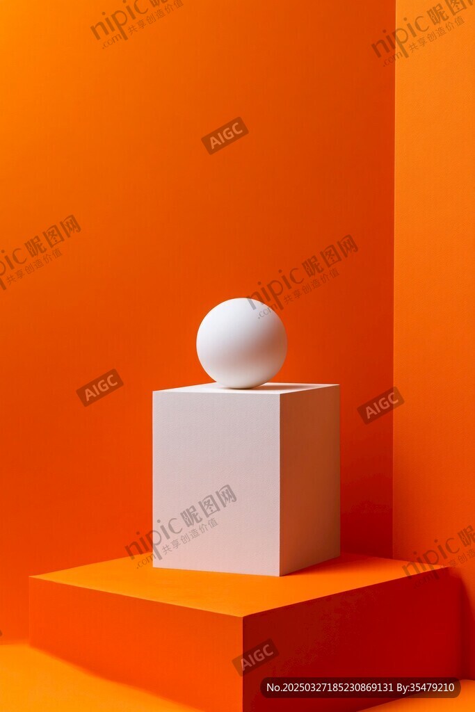 橙色背景下的圆球与立方体
