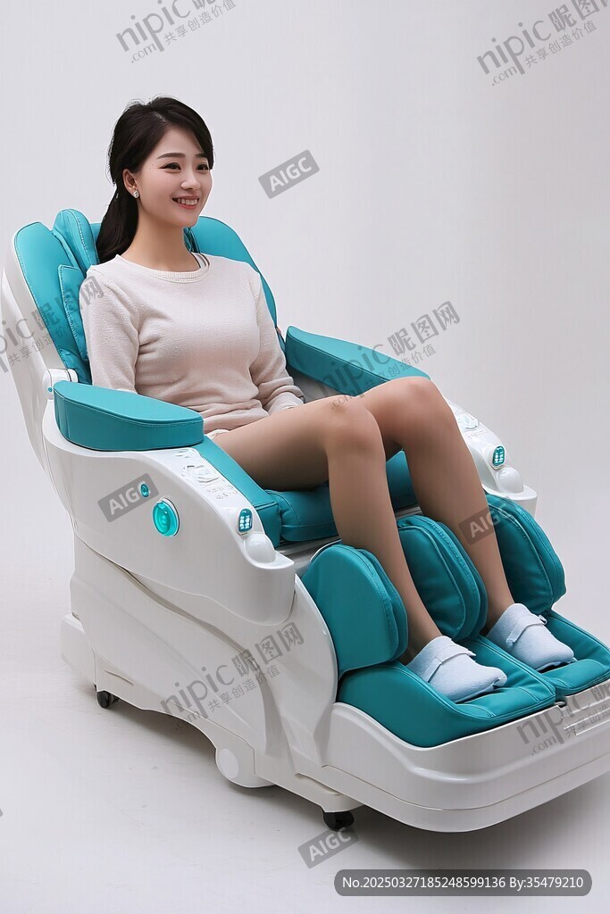 女士惬意享受按摩椅时光
