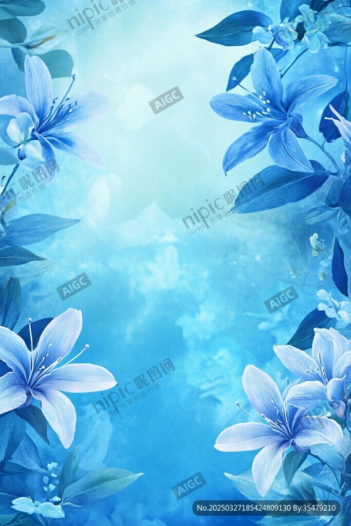 梦幻蓝调花卉背景图
