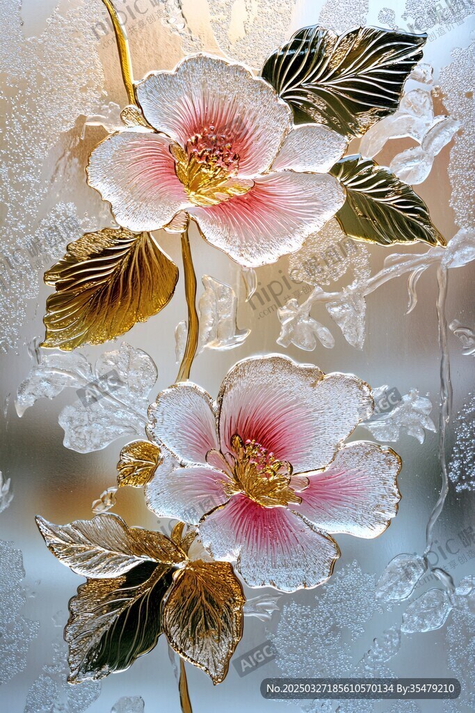 冰花中的精致花卉图案